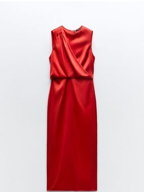 Zara Red Satin Sleeveless Sheath Dress